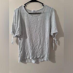 Kaileigh White Top with Black Pinstripes and Tie Sleeves